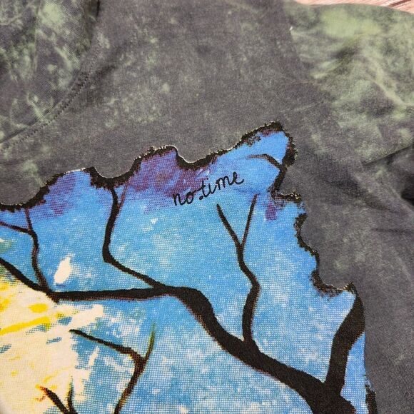 No Time Artistic Van Hoodie Tie Dye Dark Gray Vintage Style Graphic Print. - Picture 3 of 5